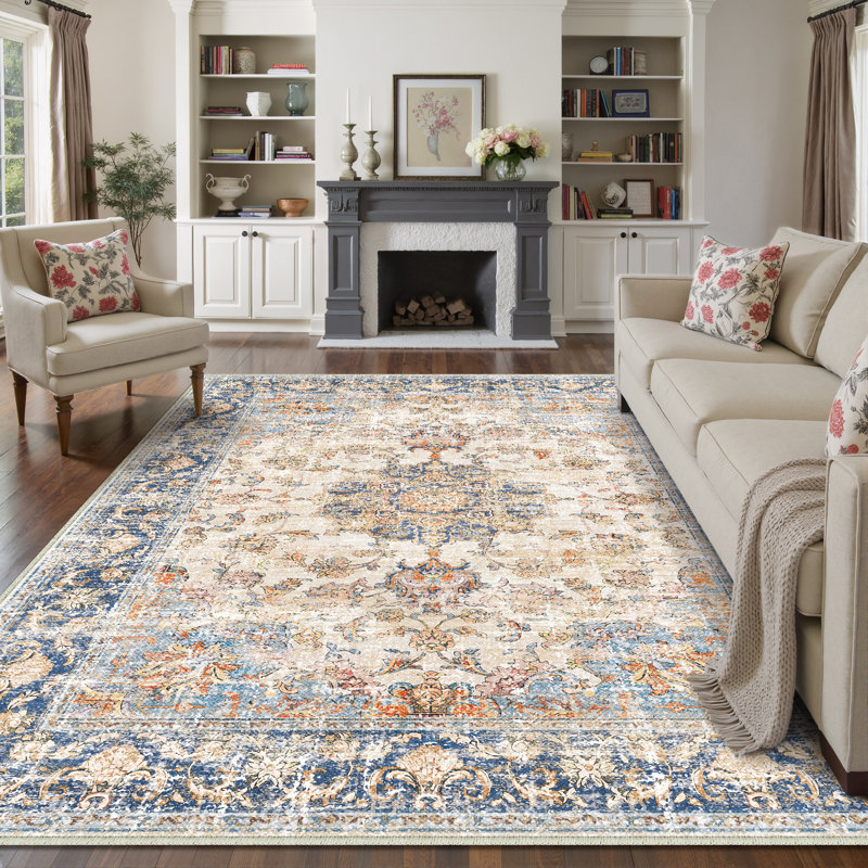 Stella Oriental Machine Woven Stella in Orange/Blue, Rectangle 8' x 10'