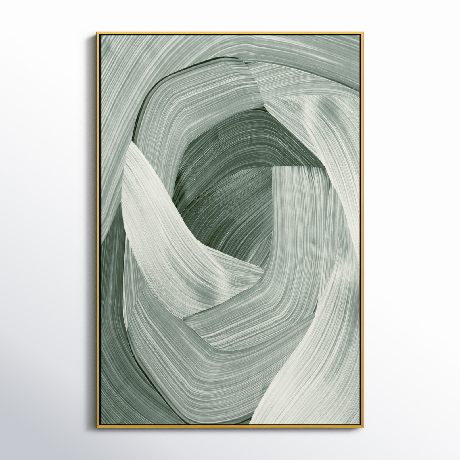Enriched Emerald - Floater Frame Graphic Art Print on Canvas, Gold , 61.5" H x 41.5" W