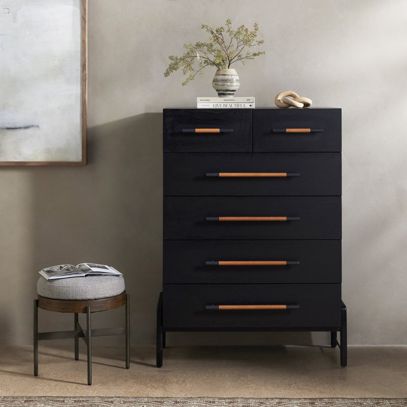 Rosedale 6 Drawer Tall Dresser-Oak Veneer, Ebony Oak