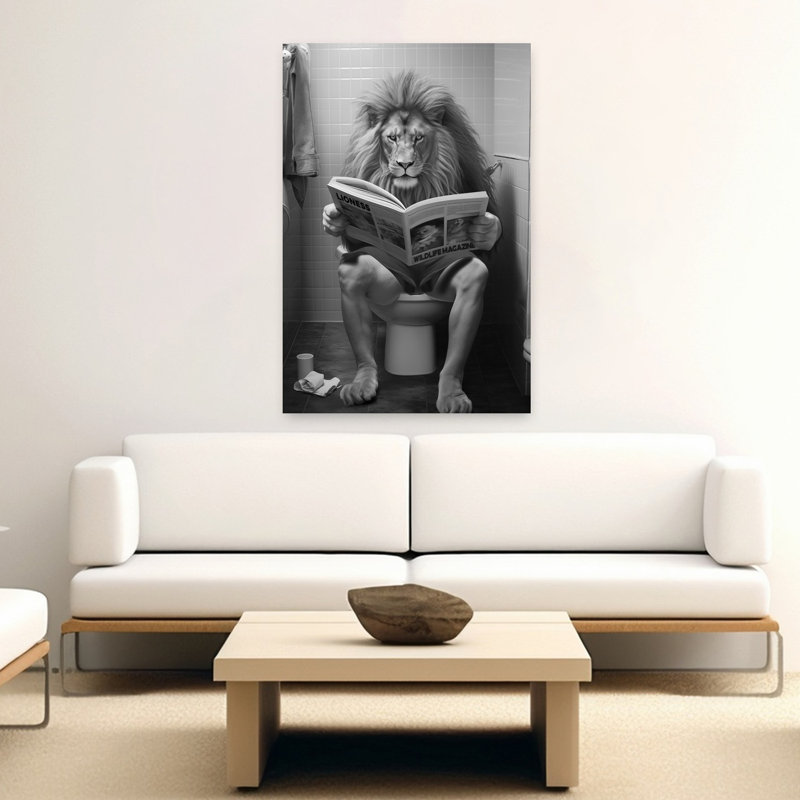 Lion's Bathroom Reading 1 Piece Wrapped Canvas Wall Art, 152.4 cm H x 101.6 cm W
