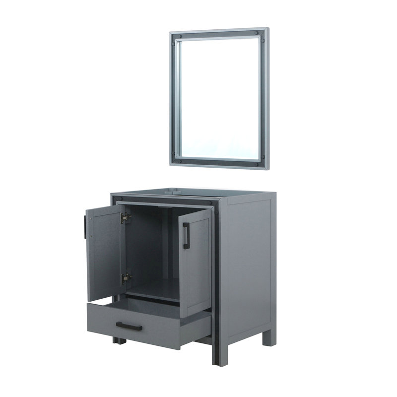 30 po De salle de bain gris foncé avec miroir de 28 po et unité de rangement pratique, Gris foncé