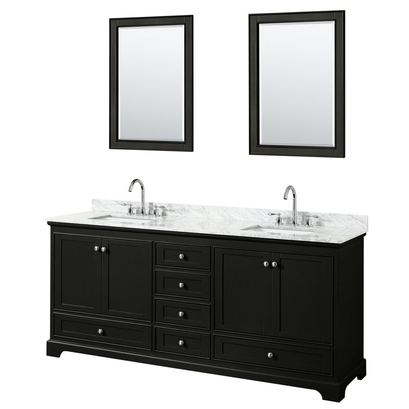 Deborah 79.75'' Double Bathroom Vanity with Marble Top, Dark Espresso, Polished Chrome