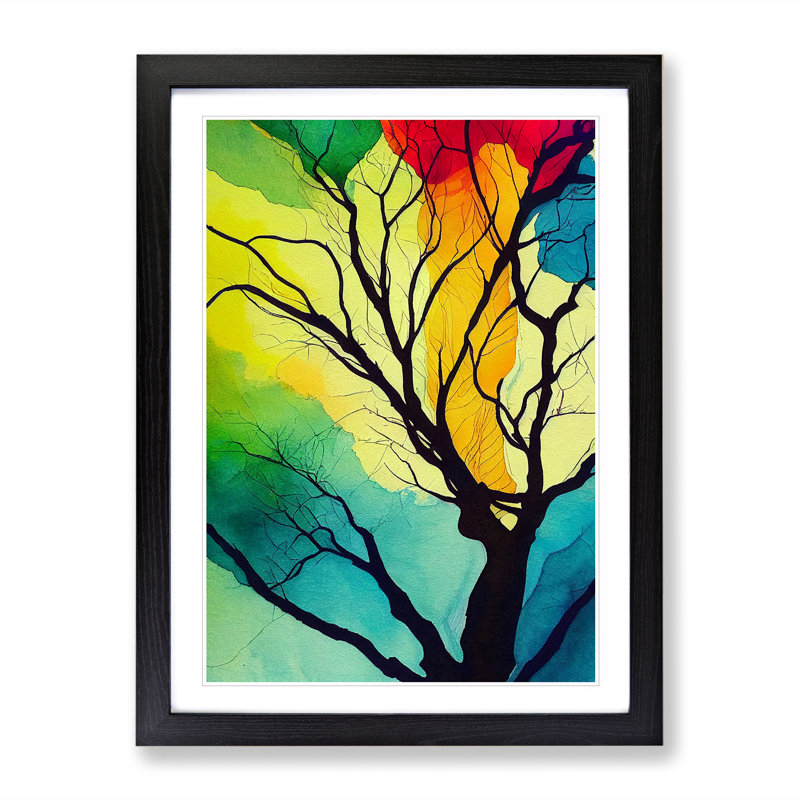 Vibrant Abstract Trees No.2 - Wall Art, 48cm H x 36cm W, Black Framed Paper, White