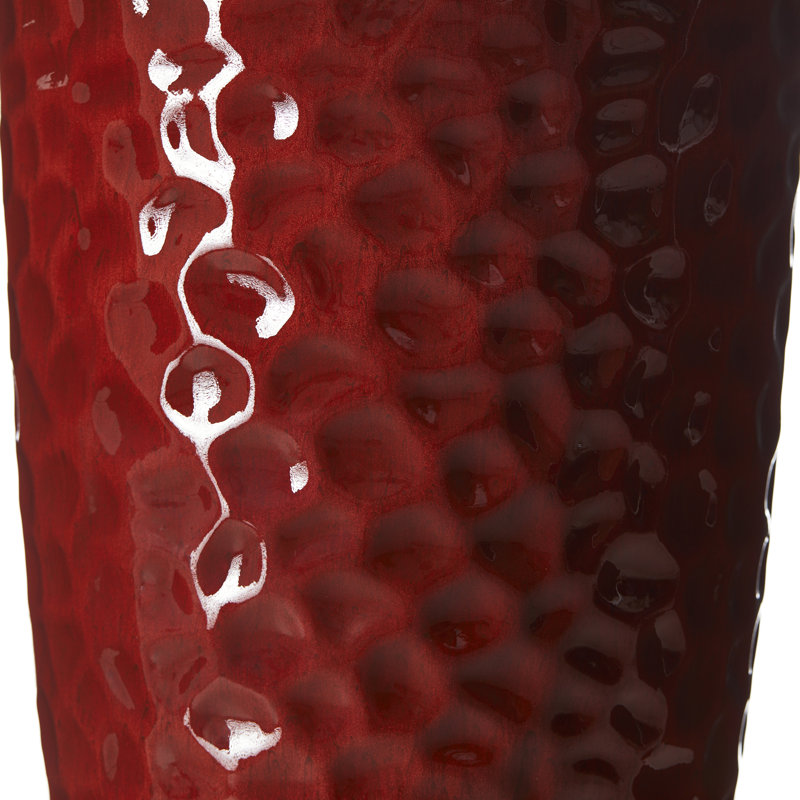 23.75"H Set Of 2 Oversized Eco-Friendly PP And Stone Honeycomb Textured Green Tall Plastic Planter, Red
