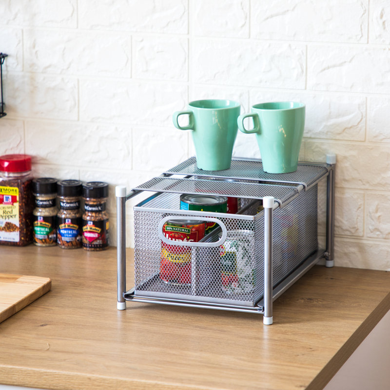 Skillern Steel Cabinet Shelving Rack, Satin Nickel