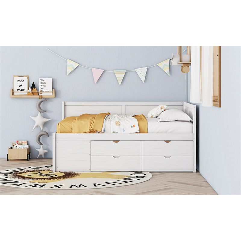 Daybed With Drawers And Shelves, White, Full
