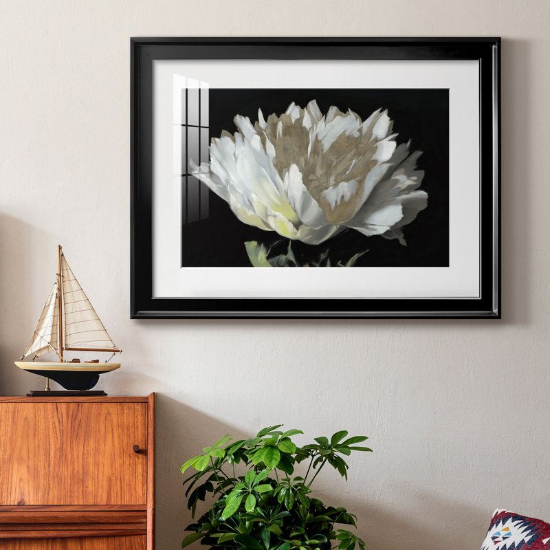 " WHITE PEONY ", 18.5" H x 24.5" W x 1.5" D, Black Framed