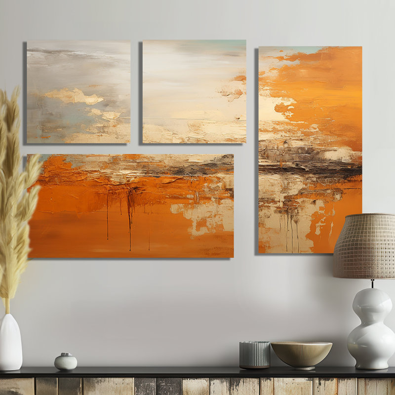 «Copper Glow», ensemble de 4 reproductions d'art sur toile, Toile tendue, Ne s’applique pas