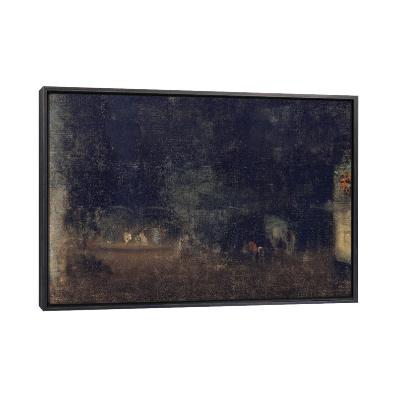 Nocturne en noir et or les jardins - reproduction d'art mural - toile encadrée, 32 po x 48 po, Toile avec cadre, Noir patiné
