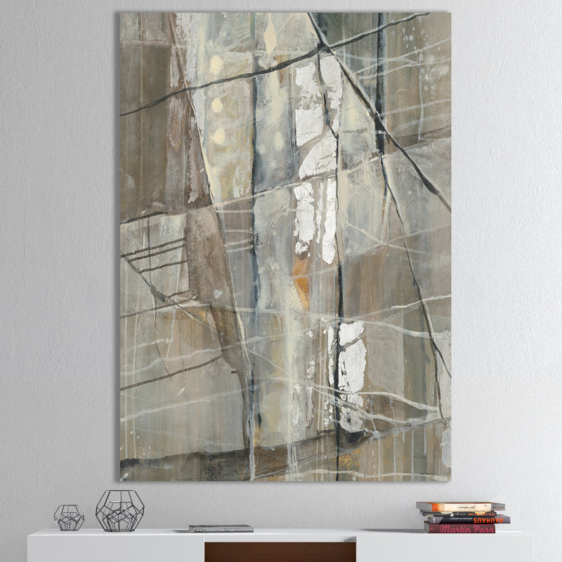 Abstrait gris argenté, composition géométrique sur toile - composition géométrique, H 46 po x l 36 po x P 1,5 po