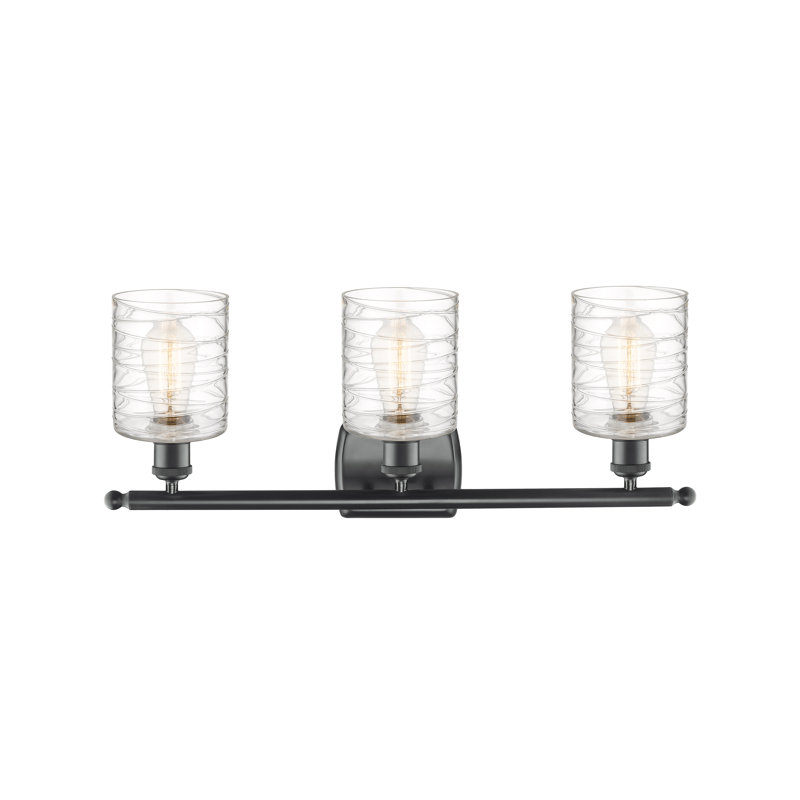 Leilani 3 - Light Dimmable Vanity Light, Matte Black, 6 Watt Vinage LED Bulb, Clear Deco Swirl