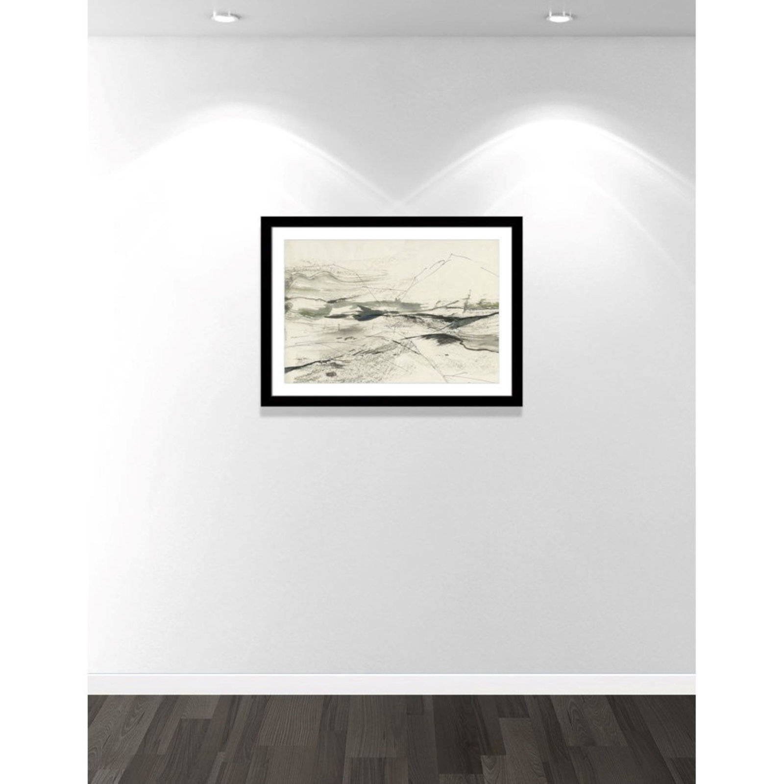 Green Sketches Print by PI Studio, 27" H x 37" W x 1.25" D, Black Cube Picture Framed, White