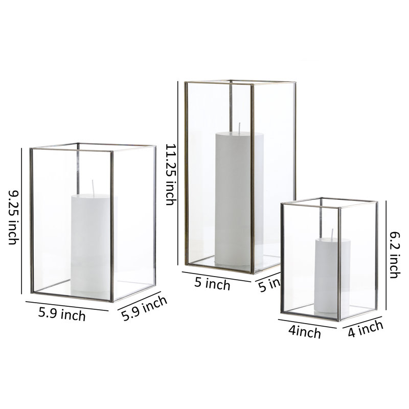 11.25'' H Glass, Metal Tabletop Hurricane