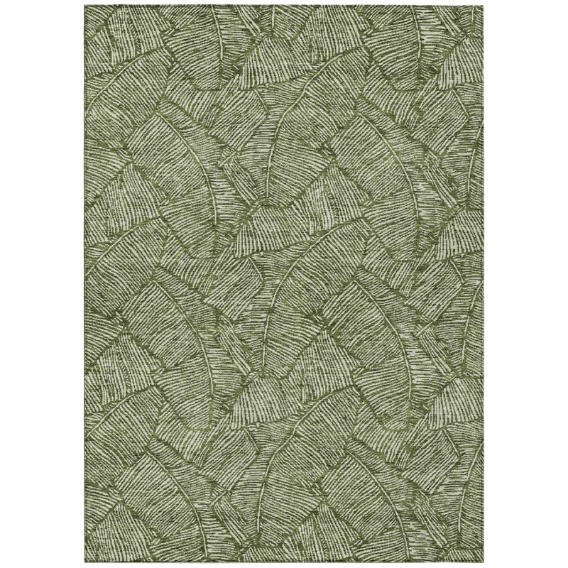 Tapis d'intérieur lavable floral vert olive et vert clair HomeRoots 5 pi x 8 pi