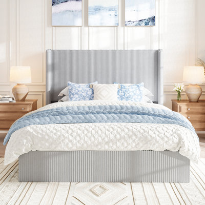 Hydraulic Lift Up Storage Platform Bed, Upholstered In Corduroy,No Spring Box Needed