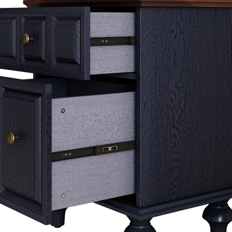 Vintage Nightstand With 2 Drawers (Set Of 2), Set of 2, Dark Blue