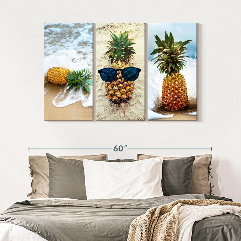 Ensemble de 3 pièces d'ananas sur toile, H 32 po x l 50 po x P 1,25 po