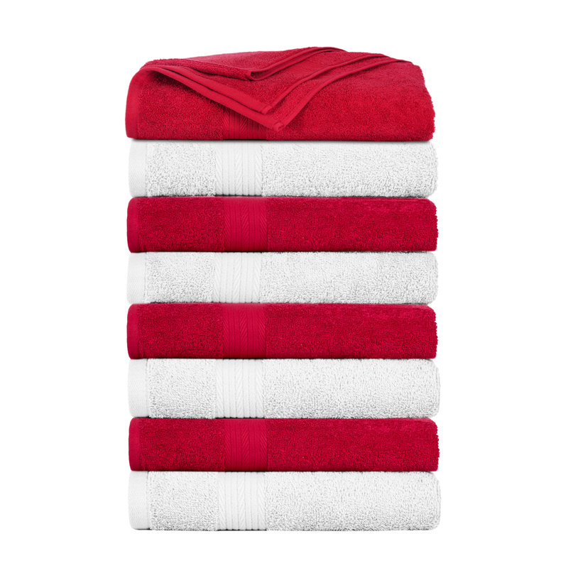 100% Cotton 600 GSM Bath Towels , White/Red