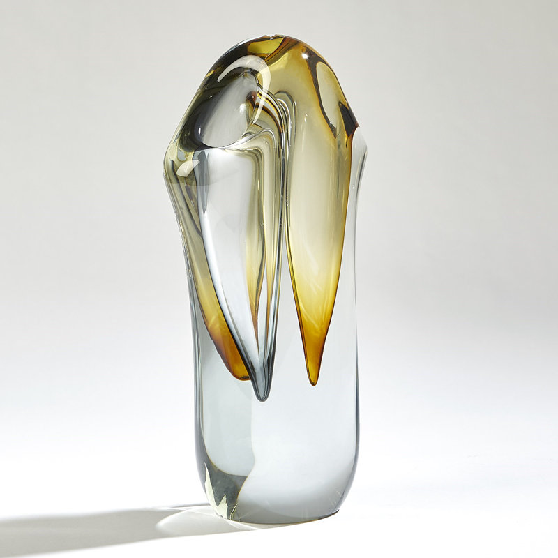 Amber/Grey Glass Table Vase, 12.5" H x 3" W x 6.75" D