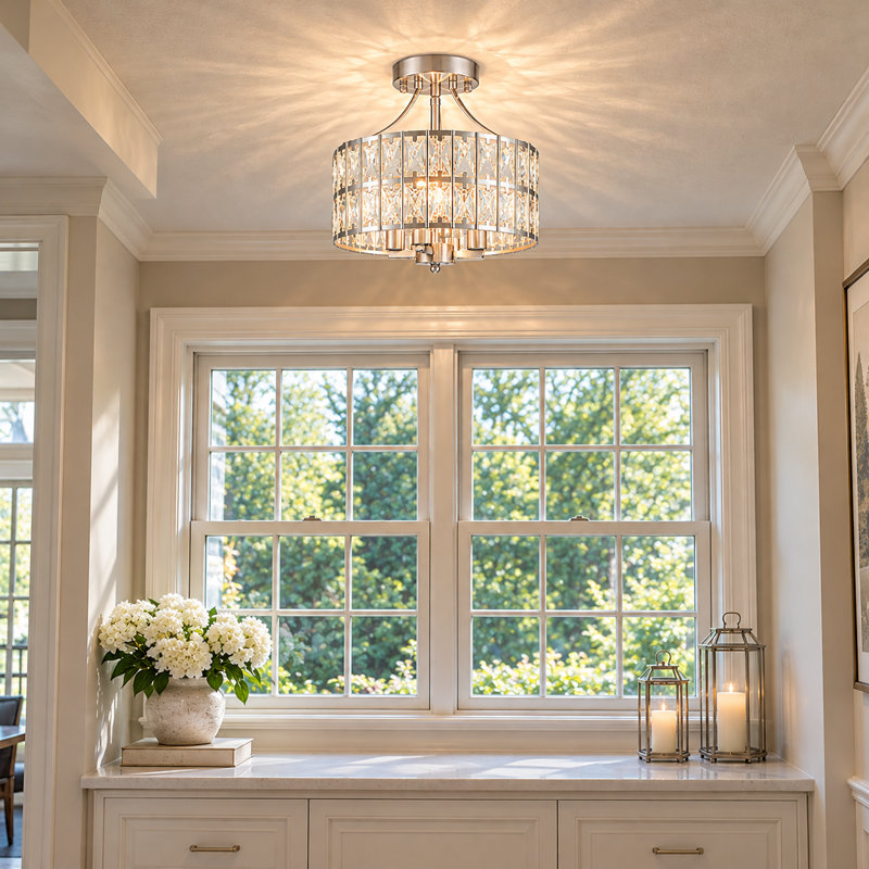 4 - Light Dimmable Drum Chandelier, Brushed Nickel