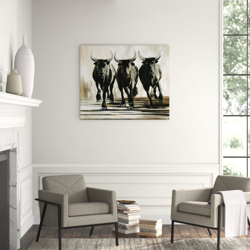 Running Bulls Print, Image Brush Gel, 36" H x 43" W x 1.5" D
