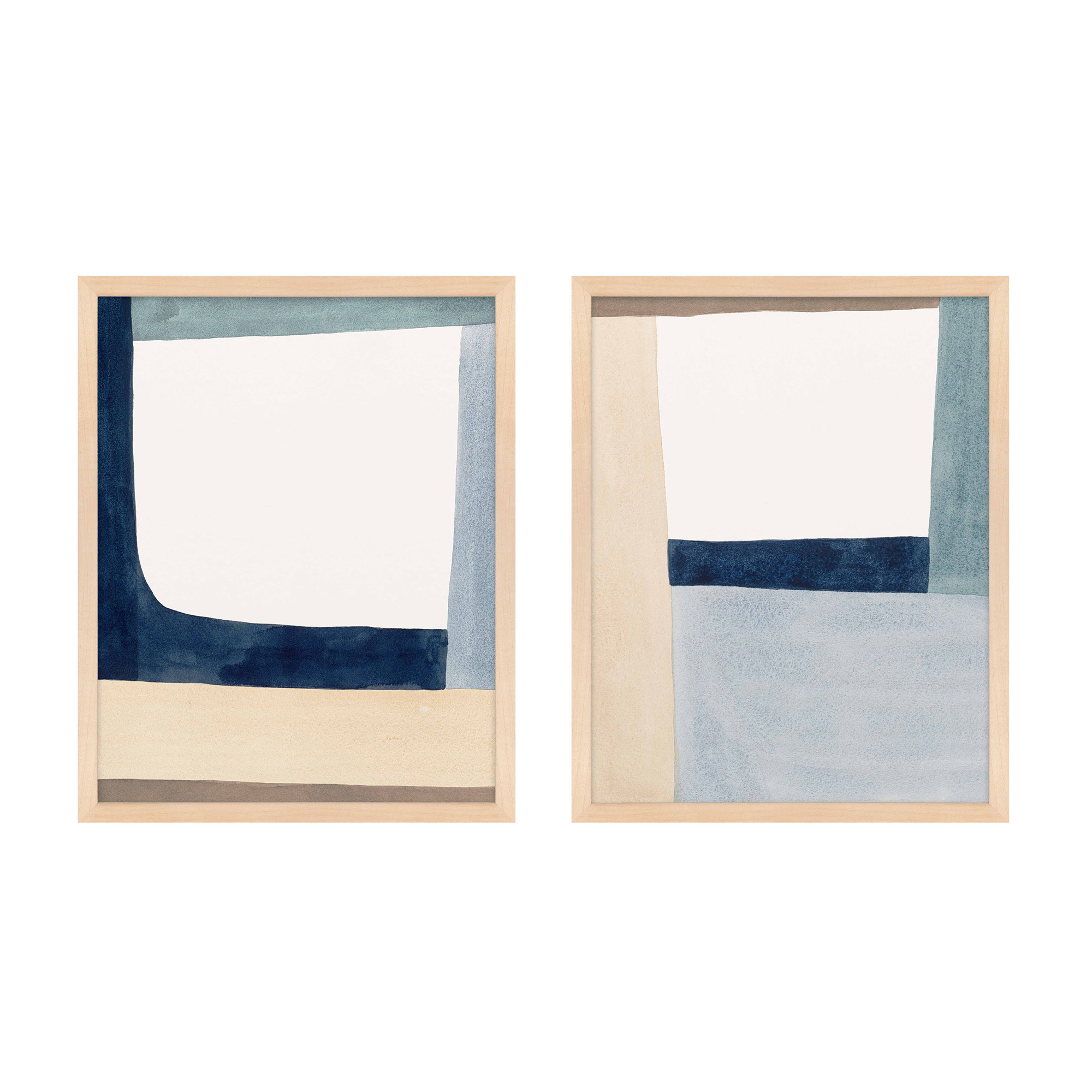 Composition In Blue by Julia Balfour, Beige, 20" H x 32" W, Picture Framed Paper