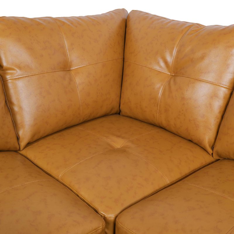 Haven Ginger Semi PU Synthetic Leather Left-Facing Sectional 2-Piece Sofa Living Room Sofa Set, Left Hand Facing