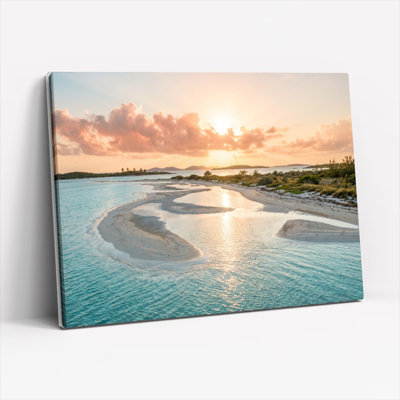 Ensemble de 1 tableau sur toile représentant un coucher de soleil sur la plage
