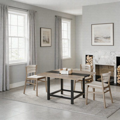 39" Square Farmhouse Dining Table For 4 – Two-Tone Vintage Kitchen Table With Metal Legs