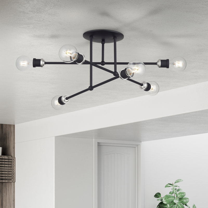 6 lumières semi-encastrées noires extra larges avec accents en nickel brossé