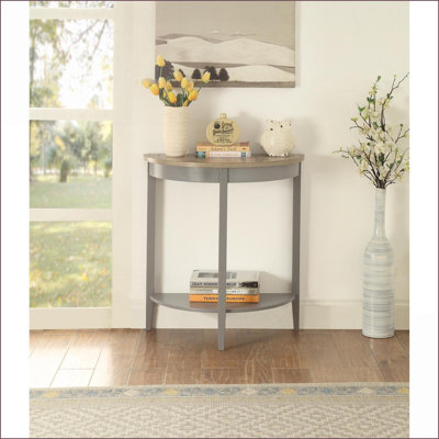 Grey Oak Half-Moon Console Table with Bottom Shelf – Vintage Charm for Entryway &amp; Living Room