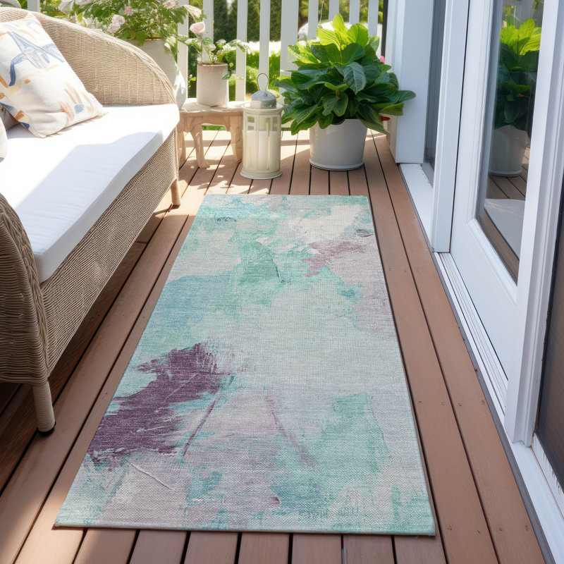 Machine Washable Indoor/Outdoor Xhevrie Teal Rug, Runner 2'3" x 7'6"