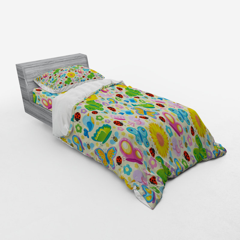 Ensemble de housse de couette en microfibre vert / jaune / rouge, Housse de couette simple + 6 pièces supplémentai