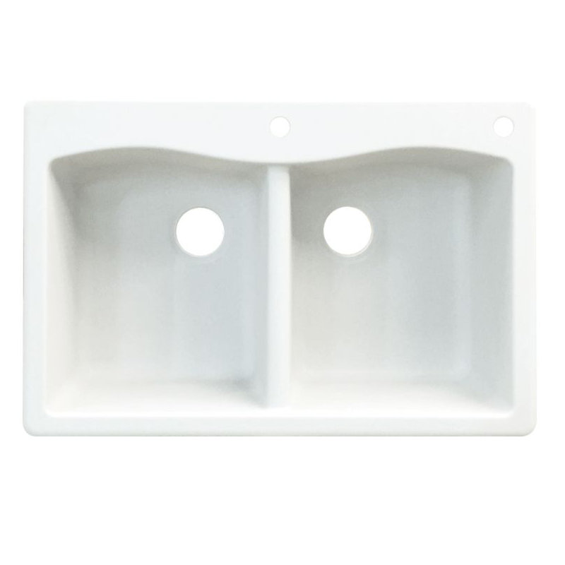 Aversa 33'' L Double Bowl Granite Kitchen Sink, White, 2 hole