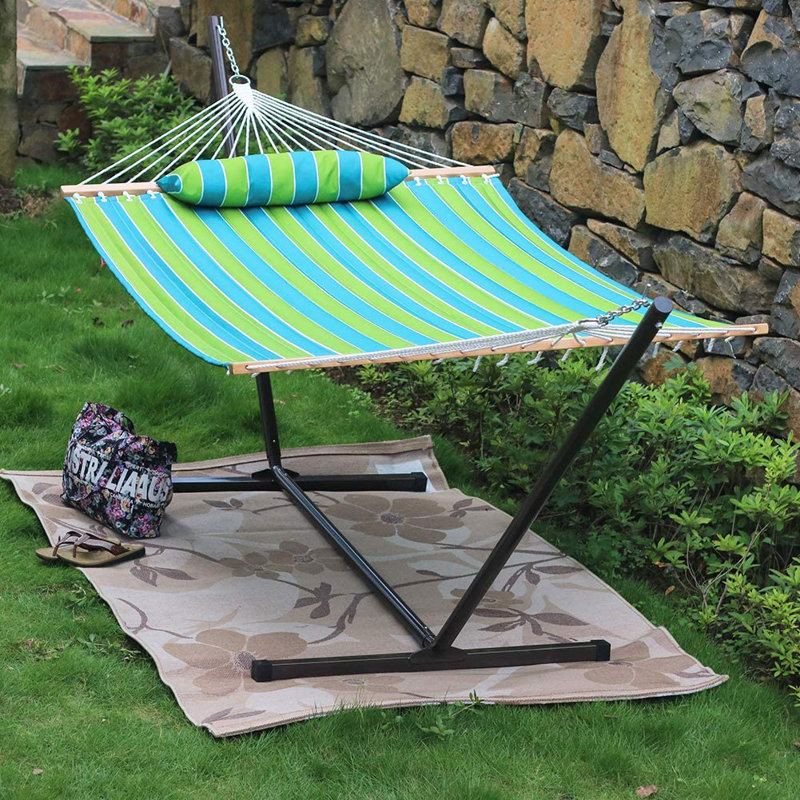 Ensemble de hamac matelassé avec support Prime Garden, hamac robuste avec support, bande verte
