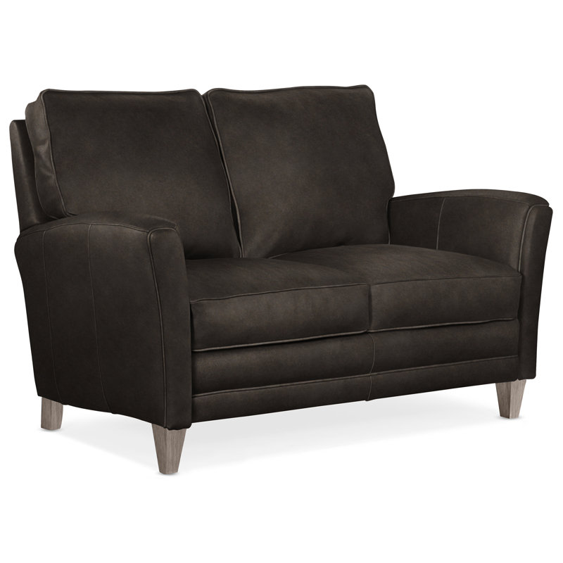 Zion Loveseat, Stone, Aline Light Gray Stonewash Genuine Leather