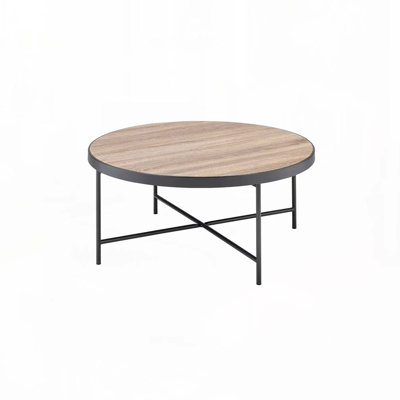 Wood Top Coffee Table with Metal Base