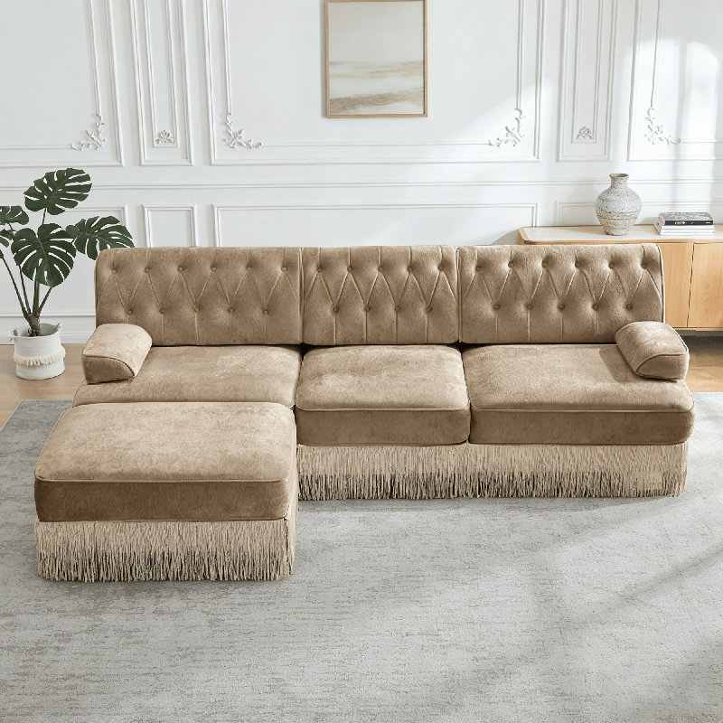 Canapé modulaire en velours 3 places Cloud, Chameau