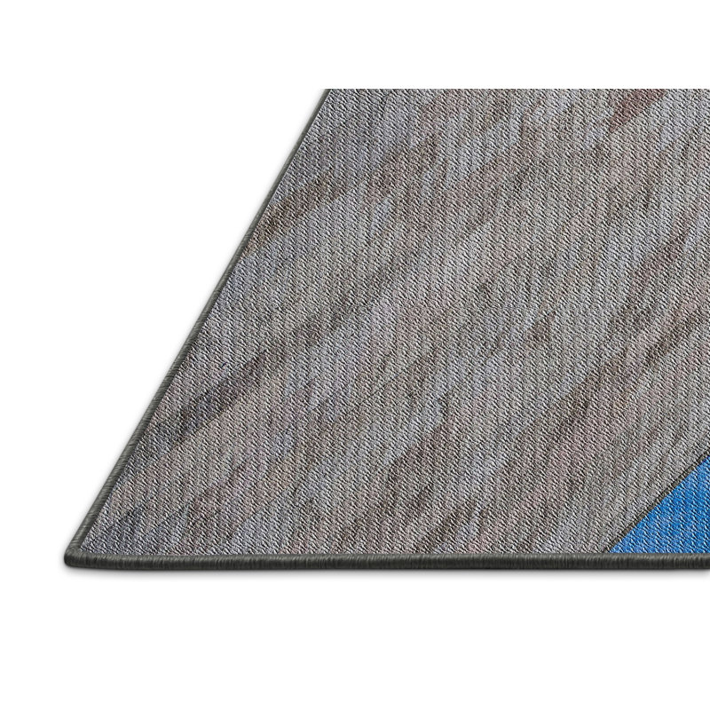 Tapis bleu/gris à motifs Saini, Rectangle 7 pi x 9 pi