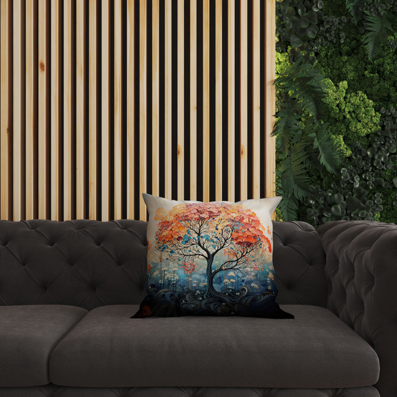 Coussin réversible Beautiful Tree Of Life, H 16 po x l 16 po, Bleu/orange