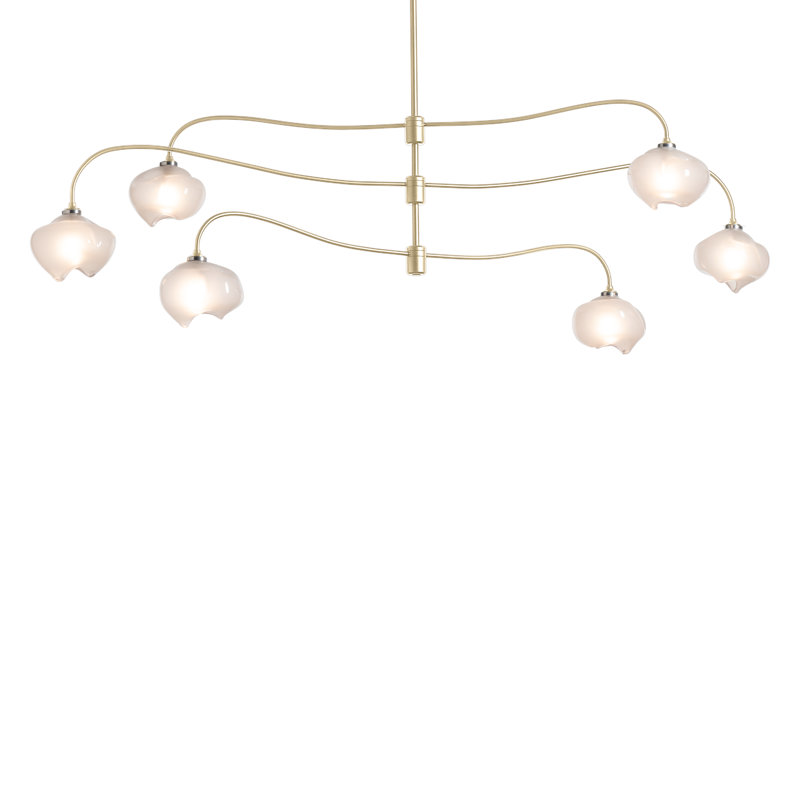 Ume 6 - Light Unique Tiered Chandelier, Long: 29.6" to 74.6", Modern Brass, Frosted Glass