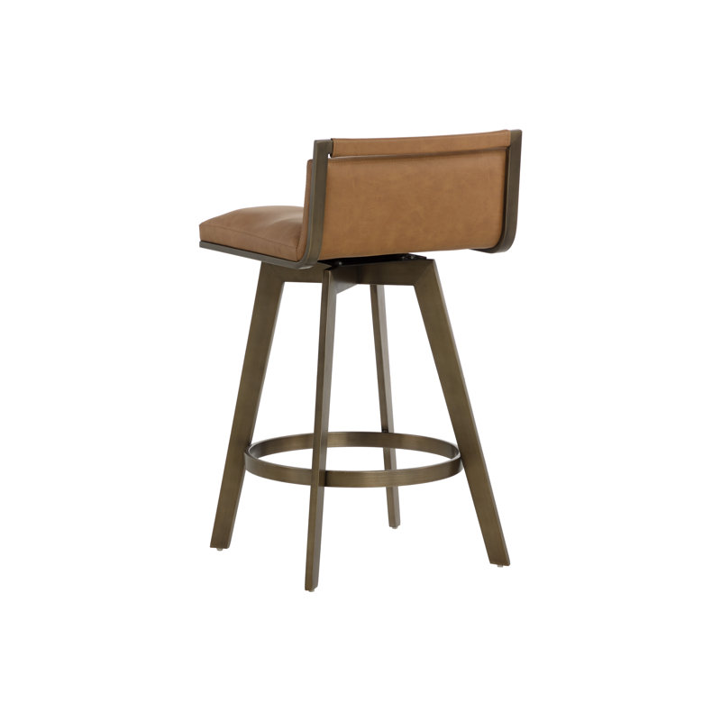 Arizona Swivel Upholstered Stool with Metal Frame, Counter Stool (26" Seat Height), Stainless Steel, Brown