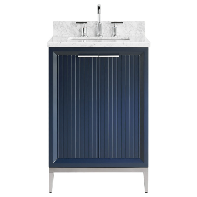 Bungalow 24" Freestanding Standard Single Bathroom Vanity with Top, Silver/Navy Blue