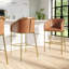 Tabouret de comptoir de 26 po de hauteur, similicuir brun tabac, structure dorée, dossier confortable, glissières de comptoir de bar réglables pour îlot de cuisine, table haute