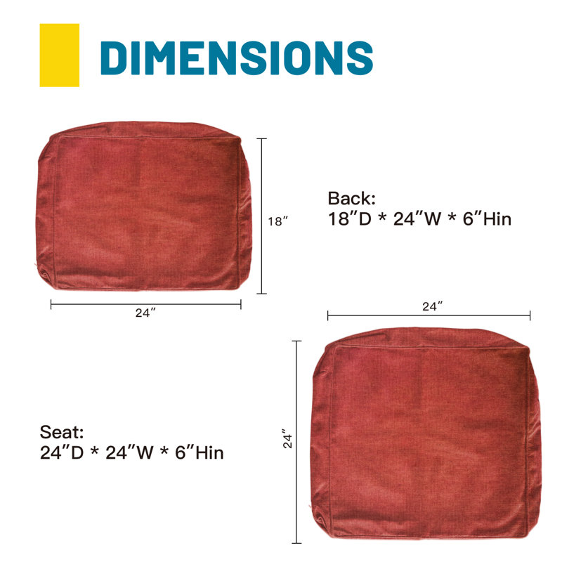  Outdoor Deep Seat Slipcovers,Set of 2 24"x24"x6" 18"x24" Olefin,Square Outdoor Cushion Cover,for Patio Funiture,Brick Red
