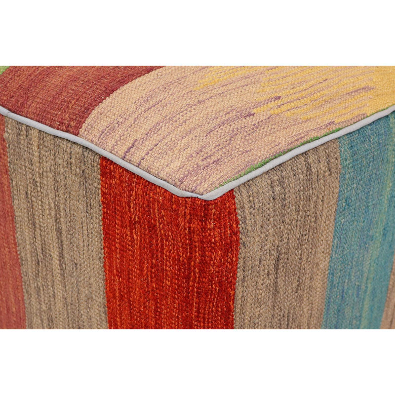 Aprea Upholstered Ottoman, Rust/Blue/Gold/Green Wool