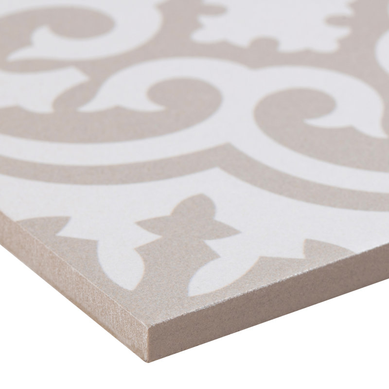 Bliss éclectique beige 8 po Carreau de mur et de sol en porcelaine à motif espagnol / marocain Encaustic