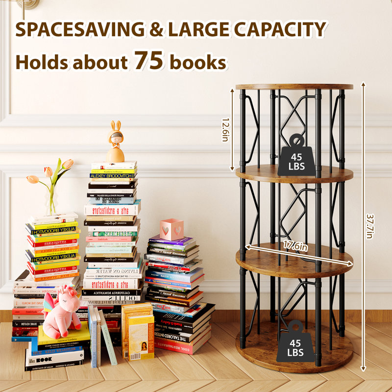 37.3" Rotating Bookcase, 360° Spinning Corner Bookshelf For Storage & Display, For Home Office And Living Room, Black/Brown