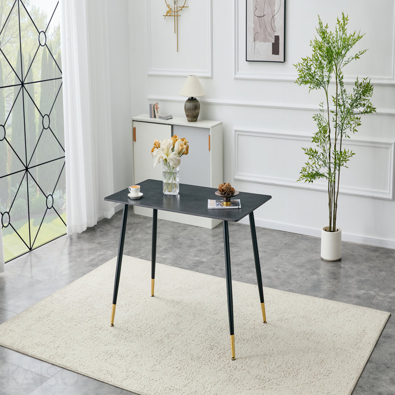 Table de salle à manger rectangulaire moderne, plateau de table en pierre frittée de qualité supérieure avec base en métal robuste, table de cuisine et de salle à manger résistante à la chaleur et aux égratignures (Vic foncé, 1 table)