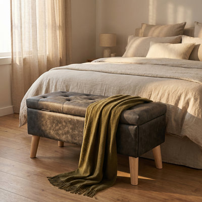 Banc de rangement avec repose-pieds et plateau de rangement intégré, repose-pieds carré avec rangement